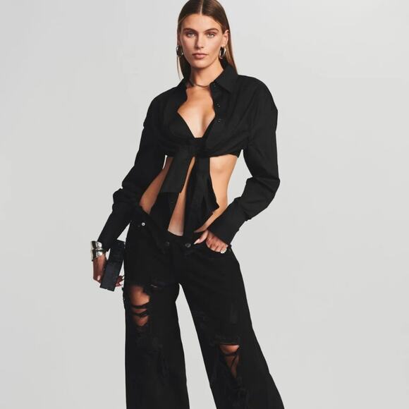 SER.O.YA Tops - NWT SER.O.YA Lydia Open Back Button Down Bra Top - Black Poplin Shirt - XL